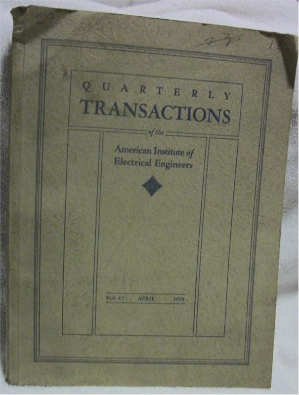 Quartertly Transactions of the American Inst. of Electrical Engineers