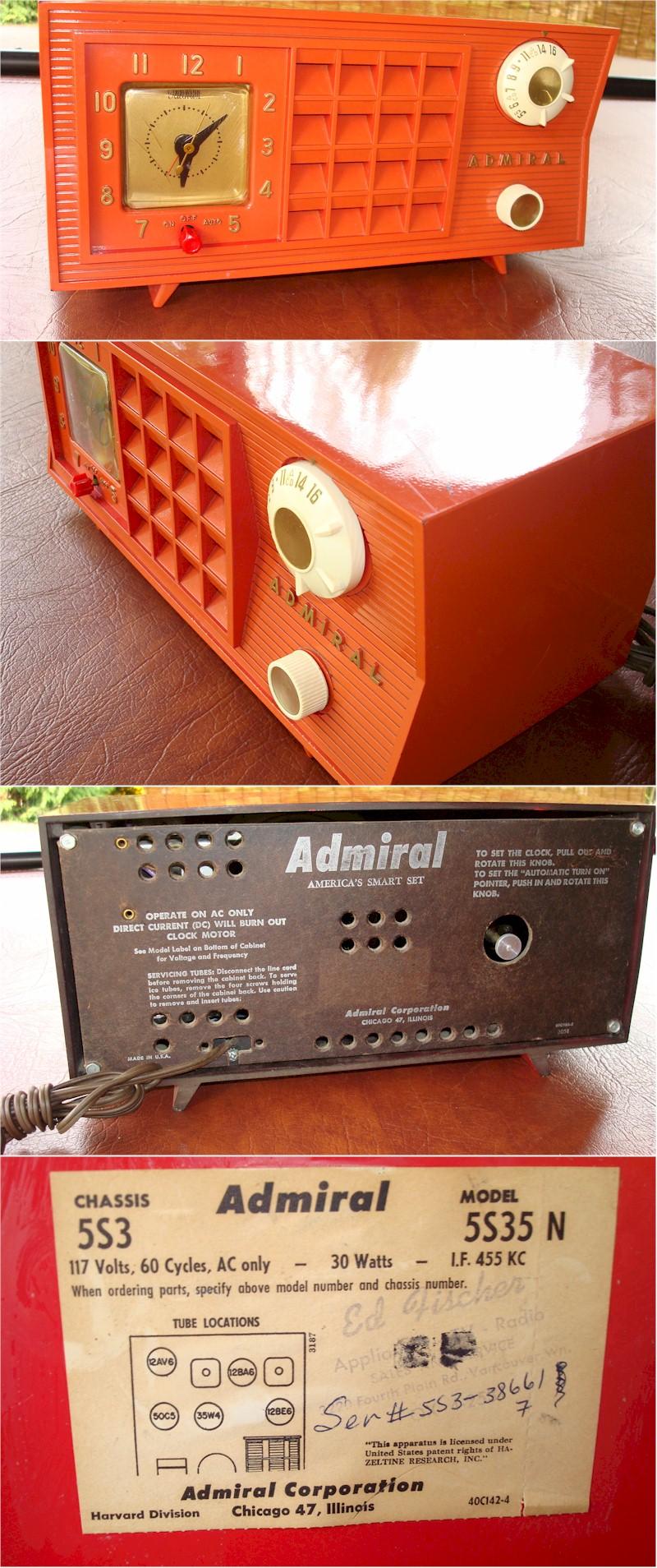 Admiral 5S35N Clock Radio (1955)