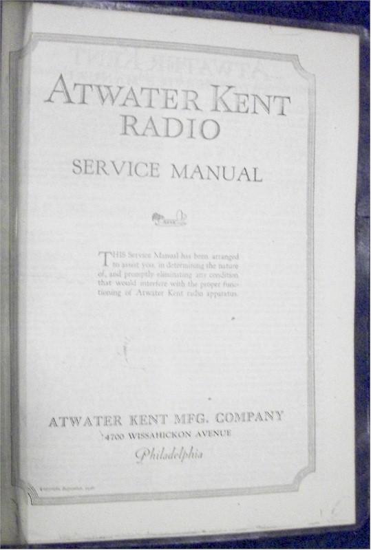 Atwater Kent Radio Service Manual - SOLD! - item number 3020351